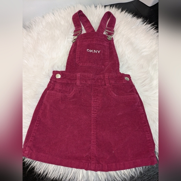 DKNY Girls Red Corduroy Skirt Overalls Casual Style EUC Size 6 - Picture 1 of 9
